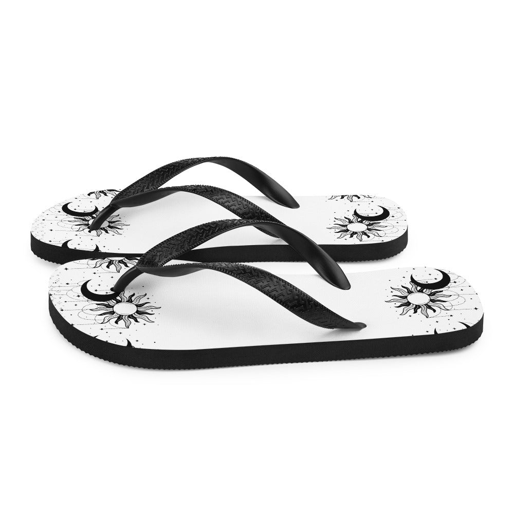 Black White Sun Moon Flip-Flops