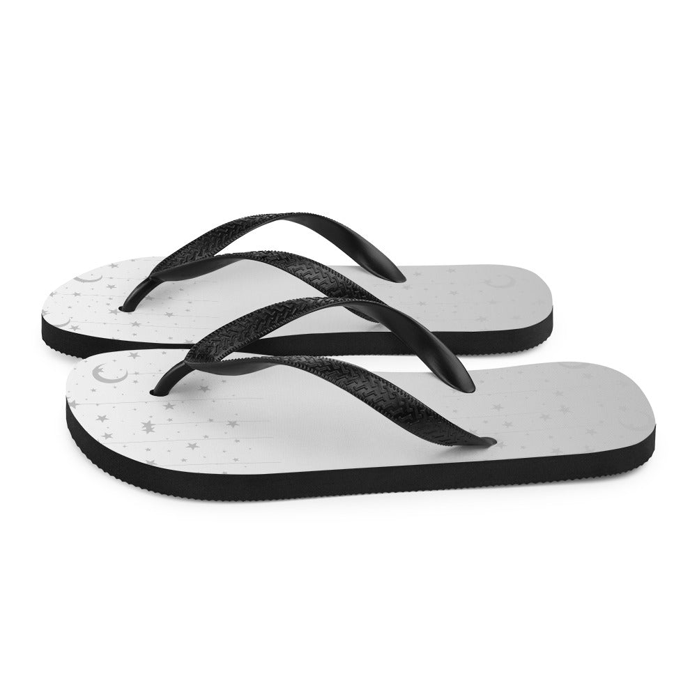 Silver Grey Moon Star Flip-Flops