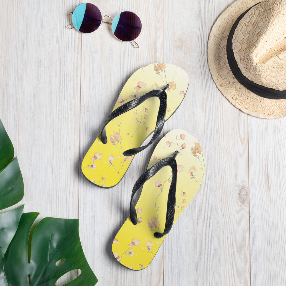 Yellow Botanical Flower Star Flip-Flops