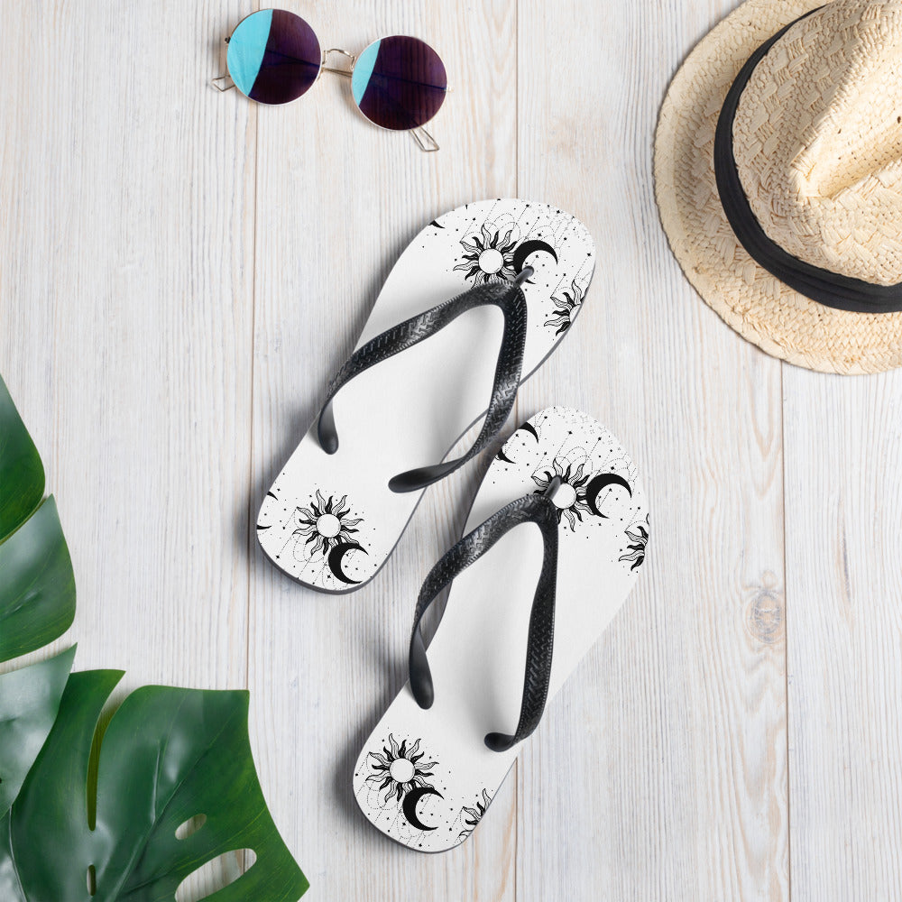 Black White Sun Moon Flip-Flops