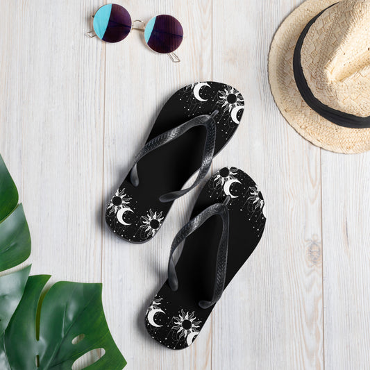 White Black Sun Moon Flip-Flops