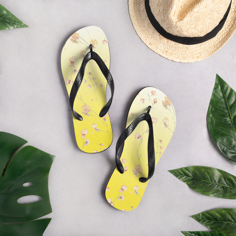 Yellow Botanical Flower Star Flip-Flops