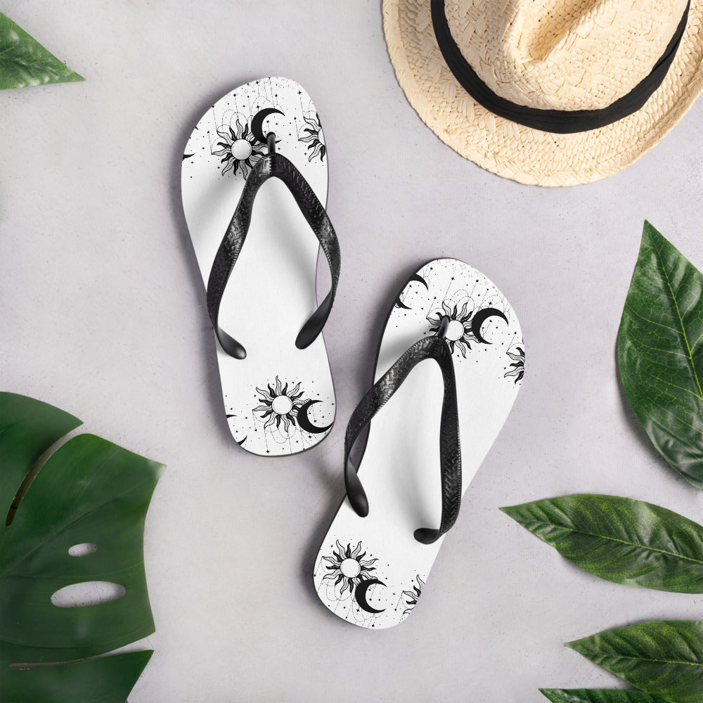 Black White Sun Moon Flip-Flops