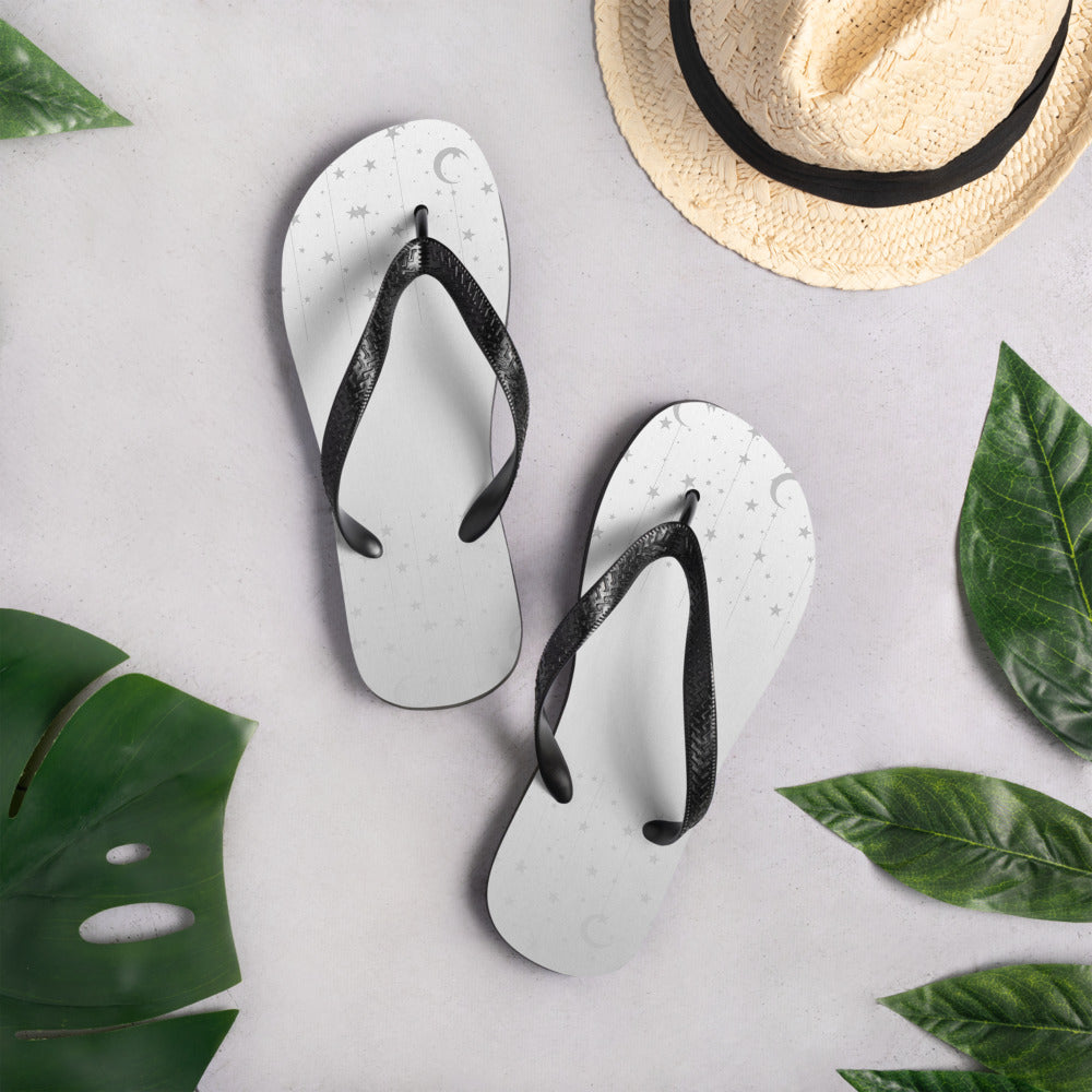 Silver Grey Moon Star Flip-Flops