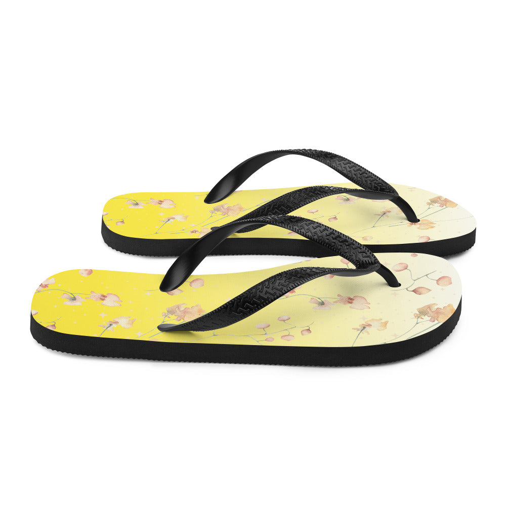 Yellow Botanical Flower Star Flip-Flops