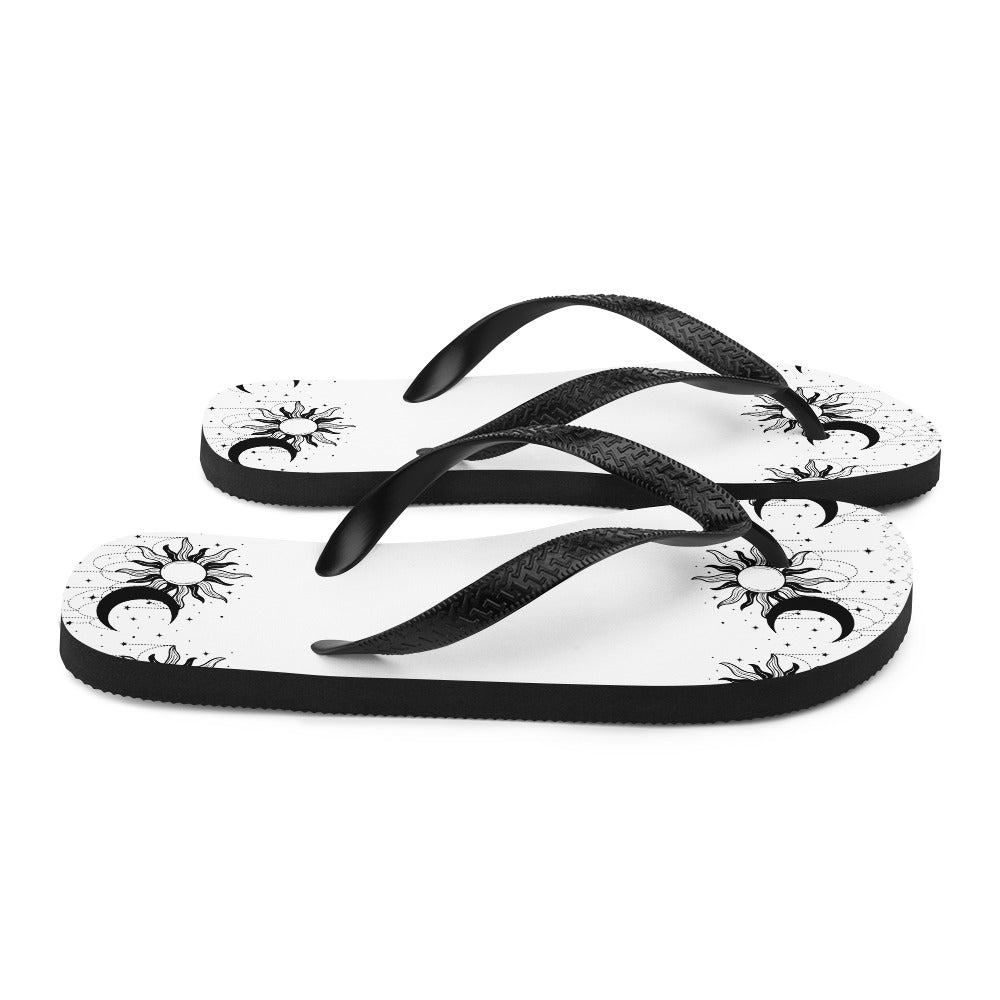 Black White Sun Moon Flip-Flops