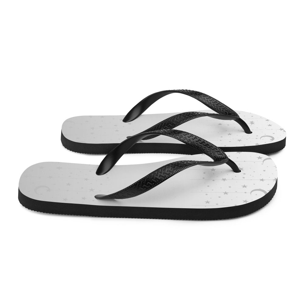 Silver Grey Moon Star Flip-Flops