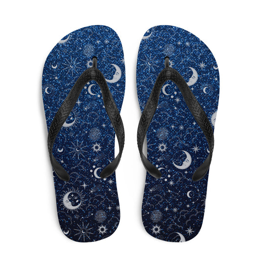 Blue Silver Glitter Moon Flip-Flops