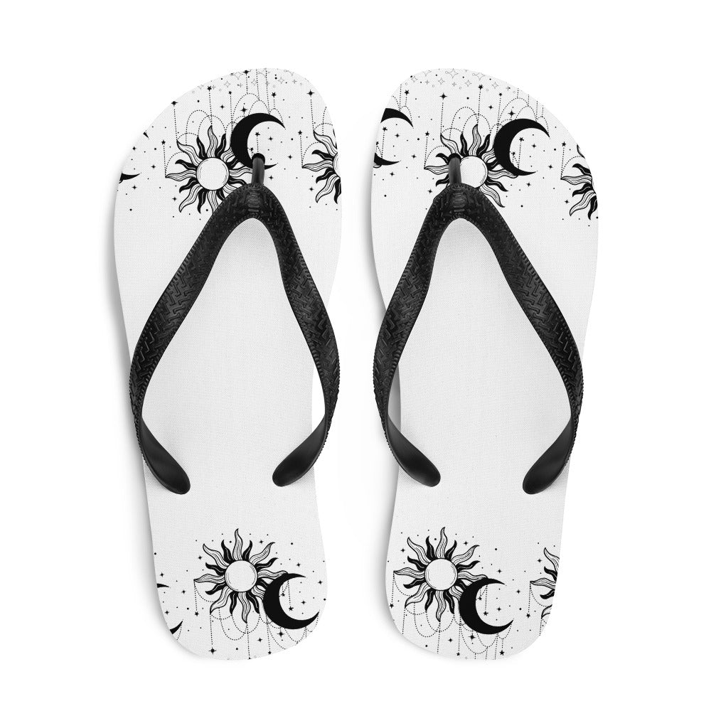 Black White Sun Moon Flip-Flops