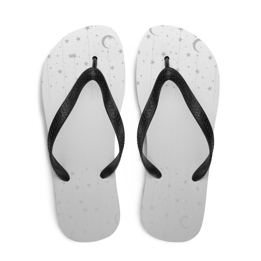 Silver Grey Moon Star Flip-Flops