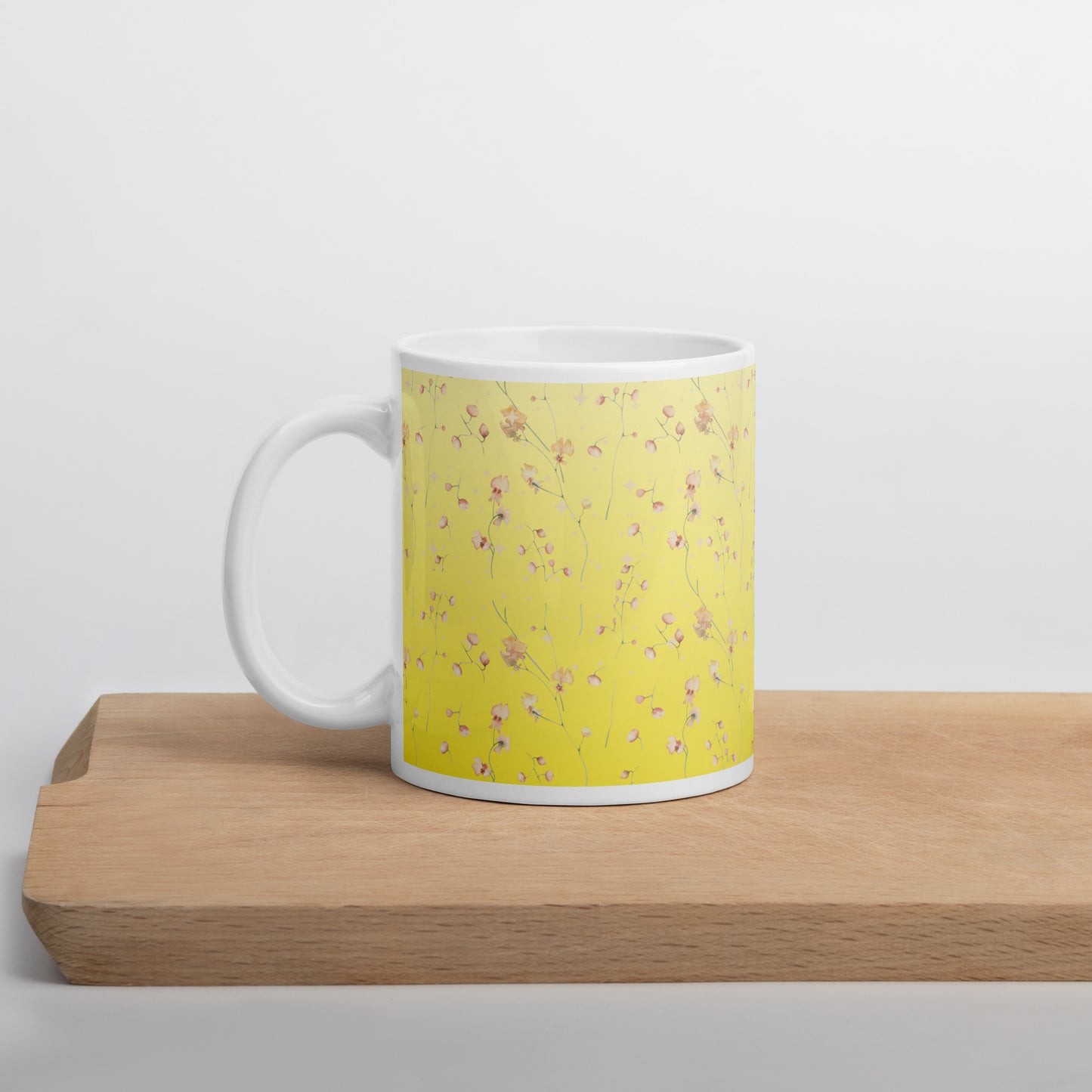 Yellow Botanical Flower Star White Glossy Mug