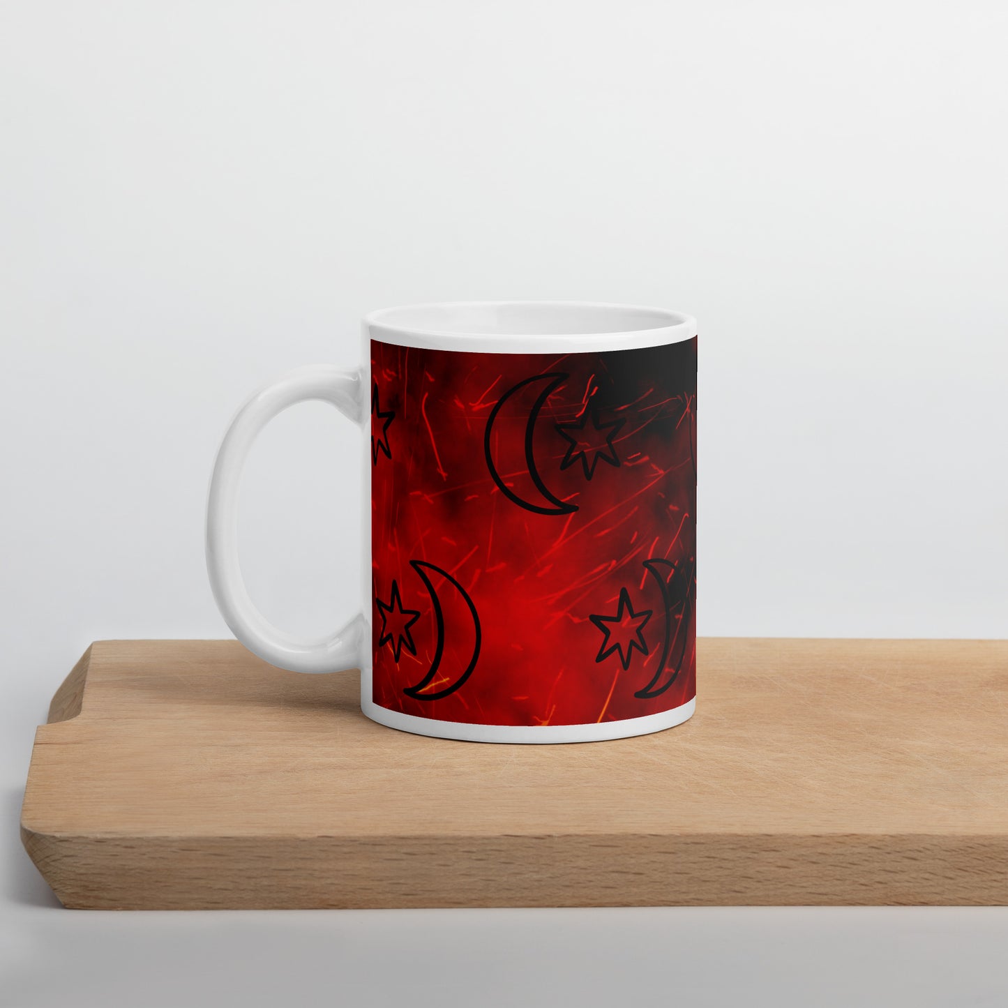 Red Moon Star White Glossy Mug