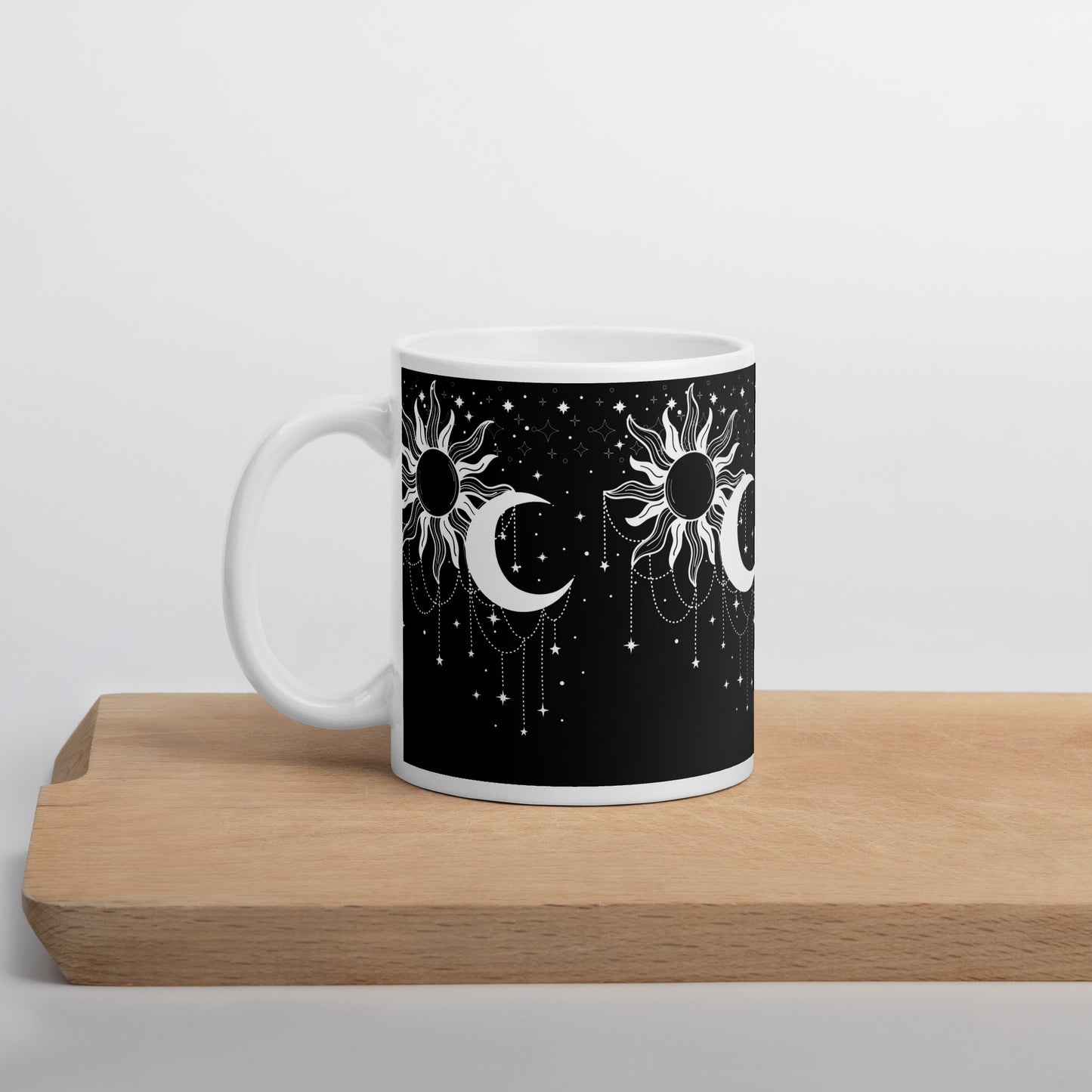 White Black Sun Moon White Glossy Mug