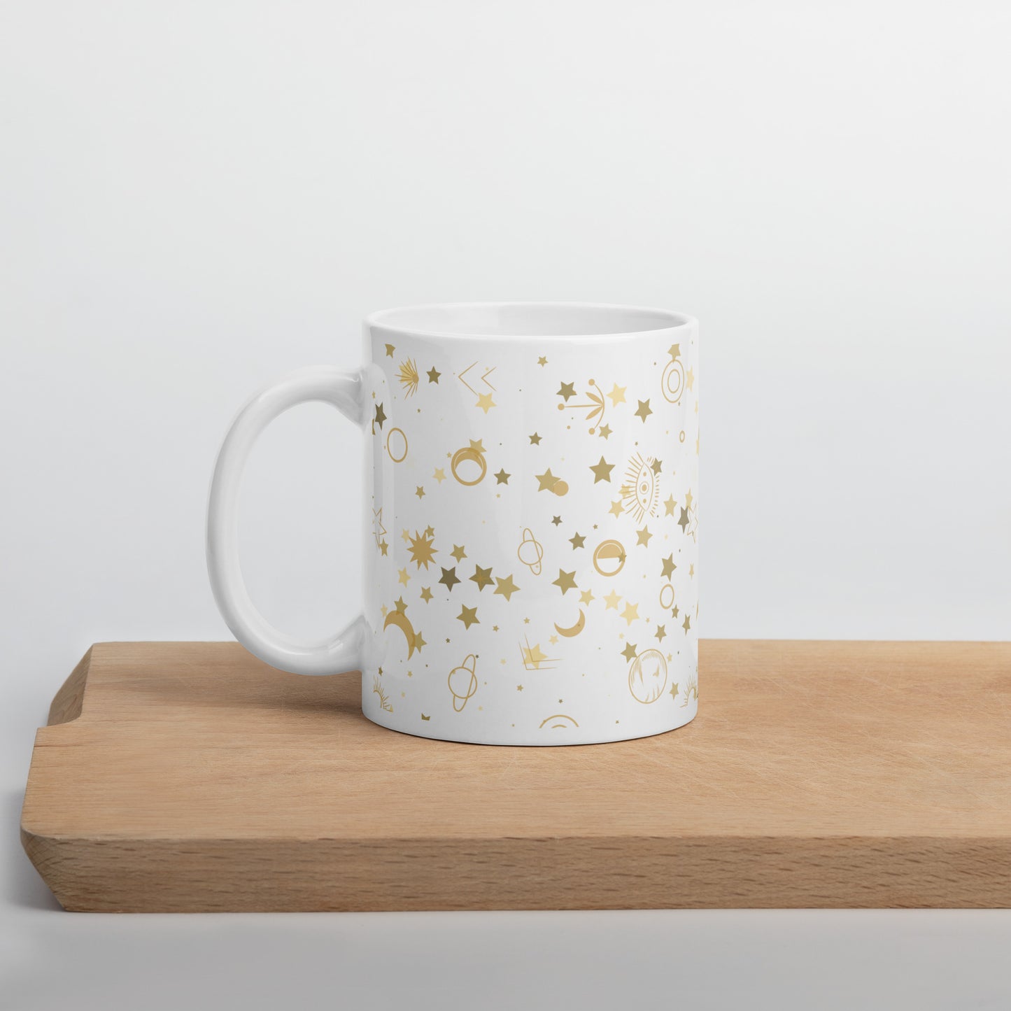 Golden Star Galaxy White Glossy Mug