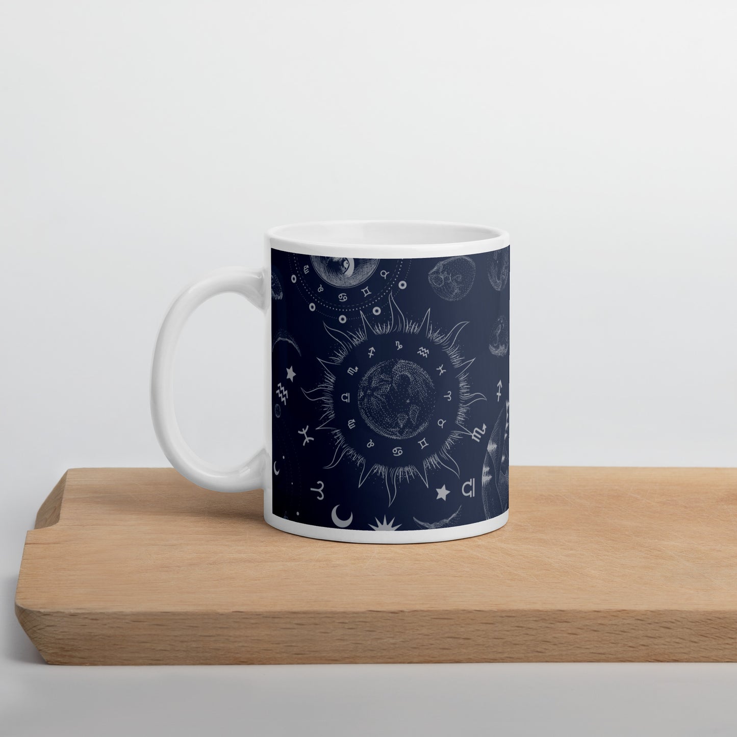 Navy Blue Moon Zodiac White Glossy Mug