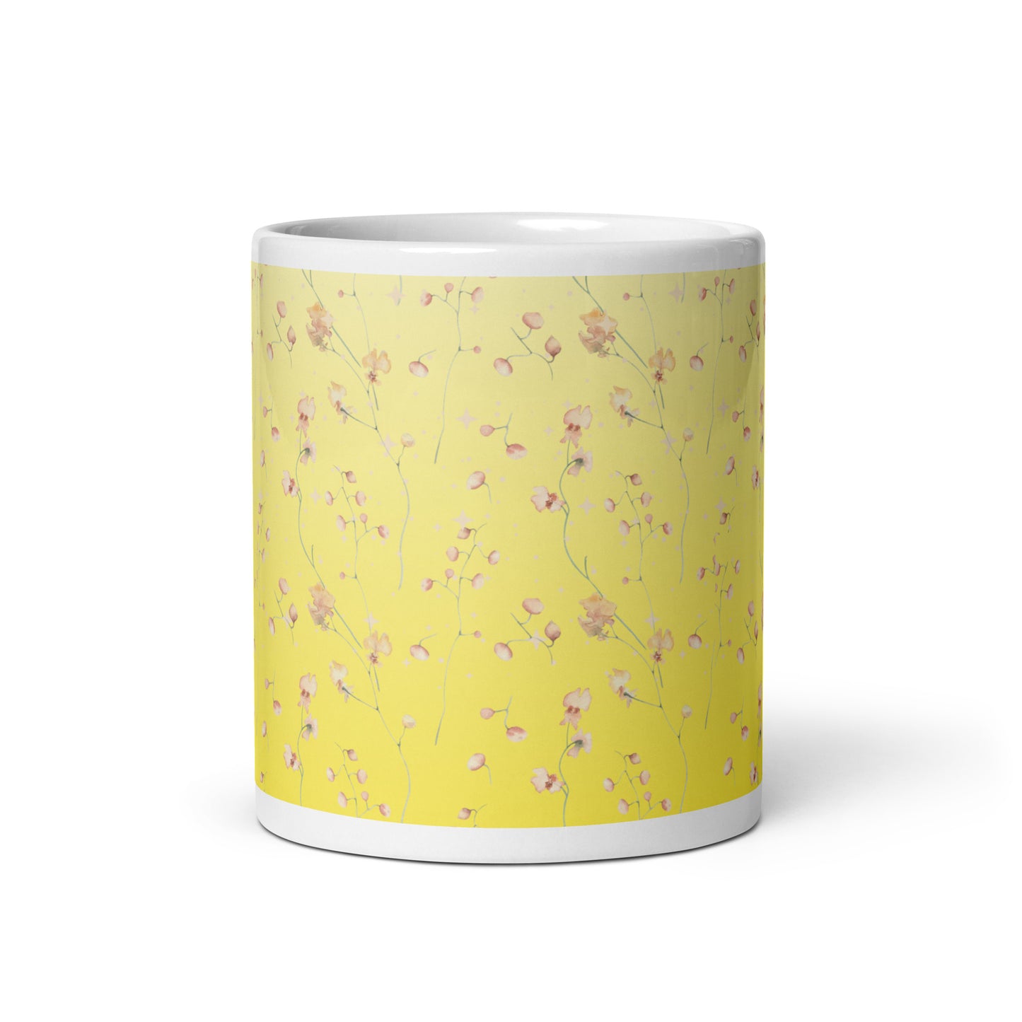 Yellow Botanical Flower Star White Glossy Mug