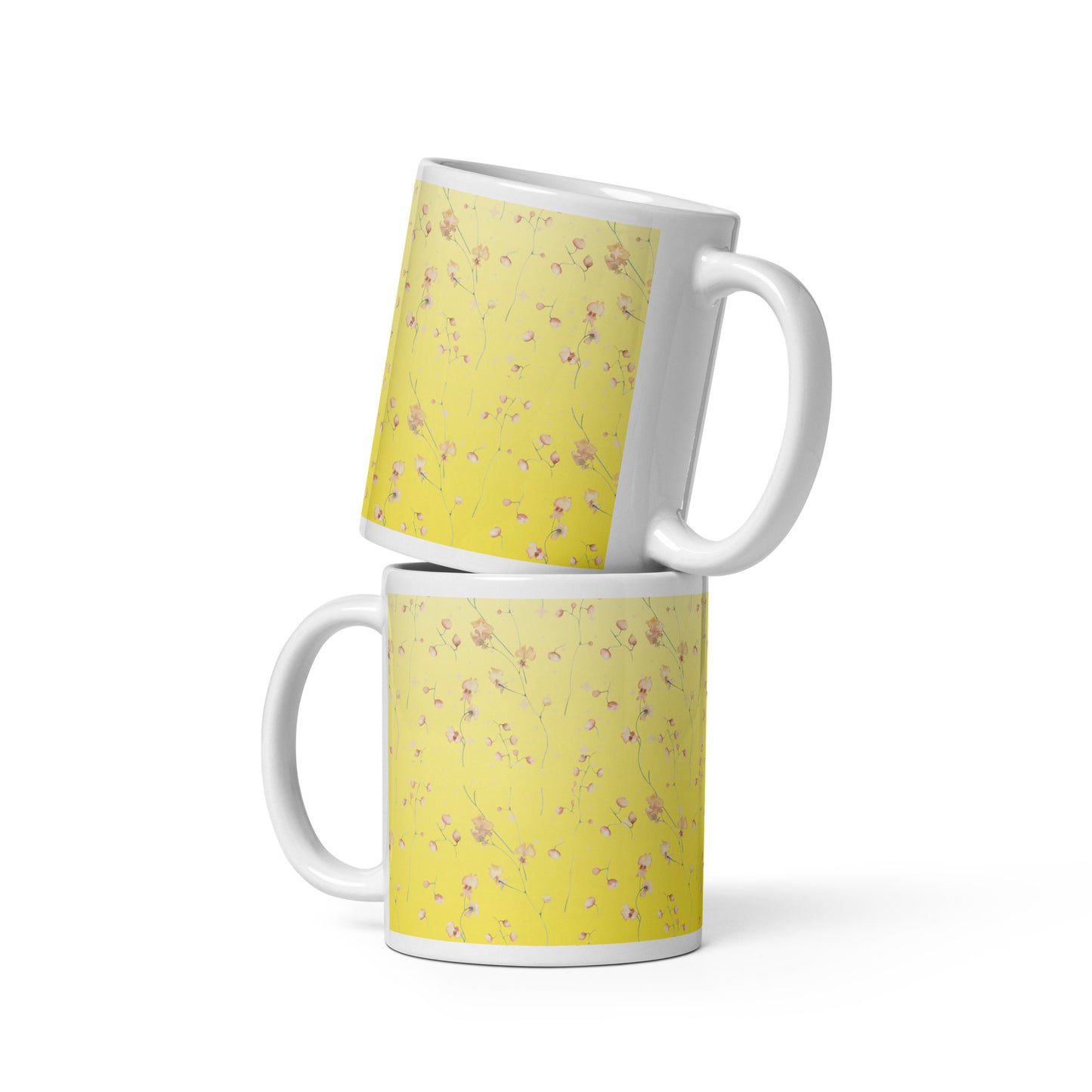 Yellow Botanical Flower Star White Glossy Mug