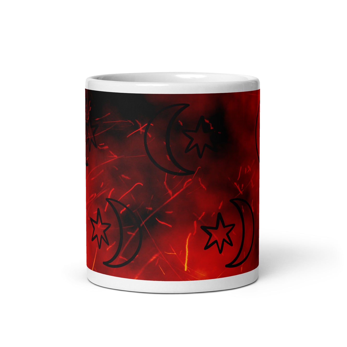 Red Moon Star White Glossy Mug