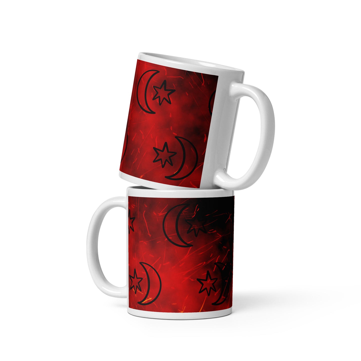 Red Moon Star White Glossy Mug