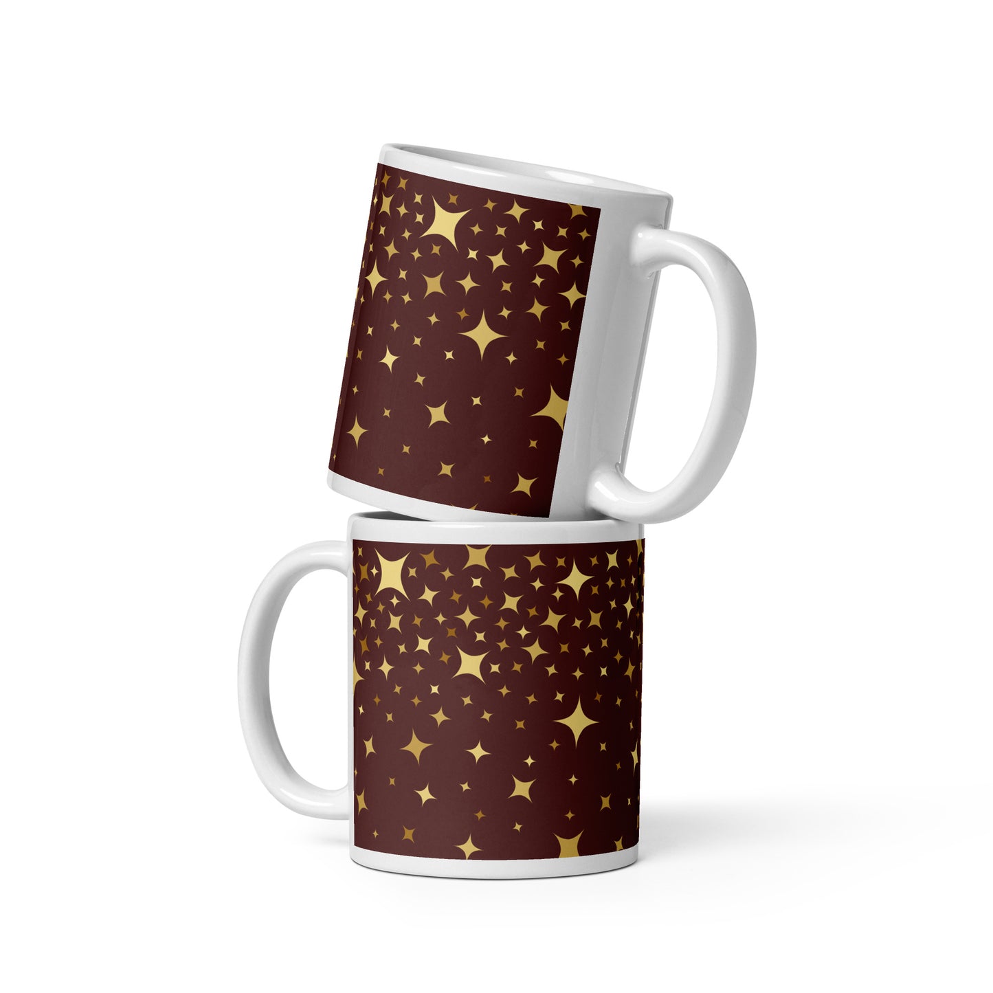 Burgundy Gold Star White Glossy Mug