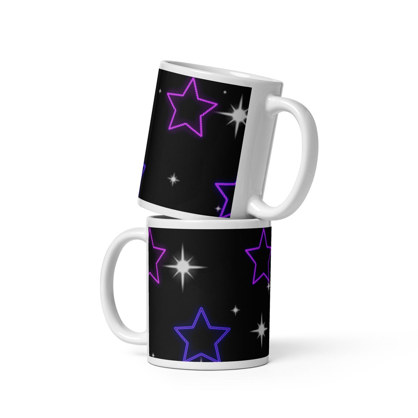 Neon Star White Glossy Mug