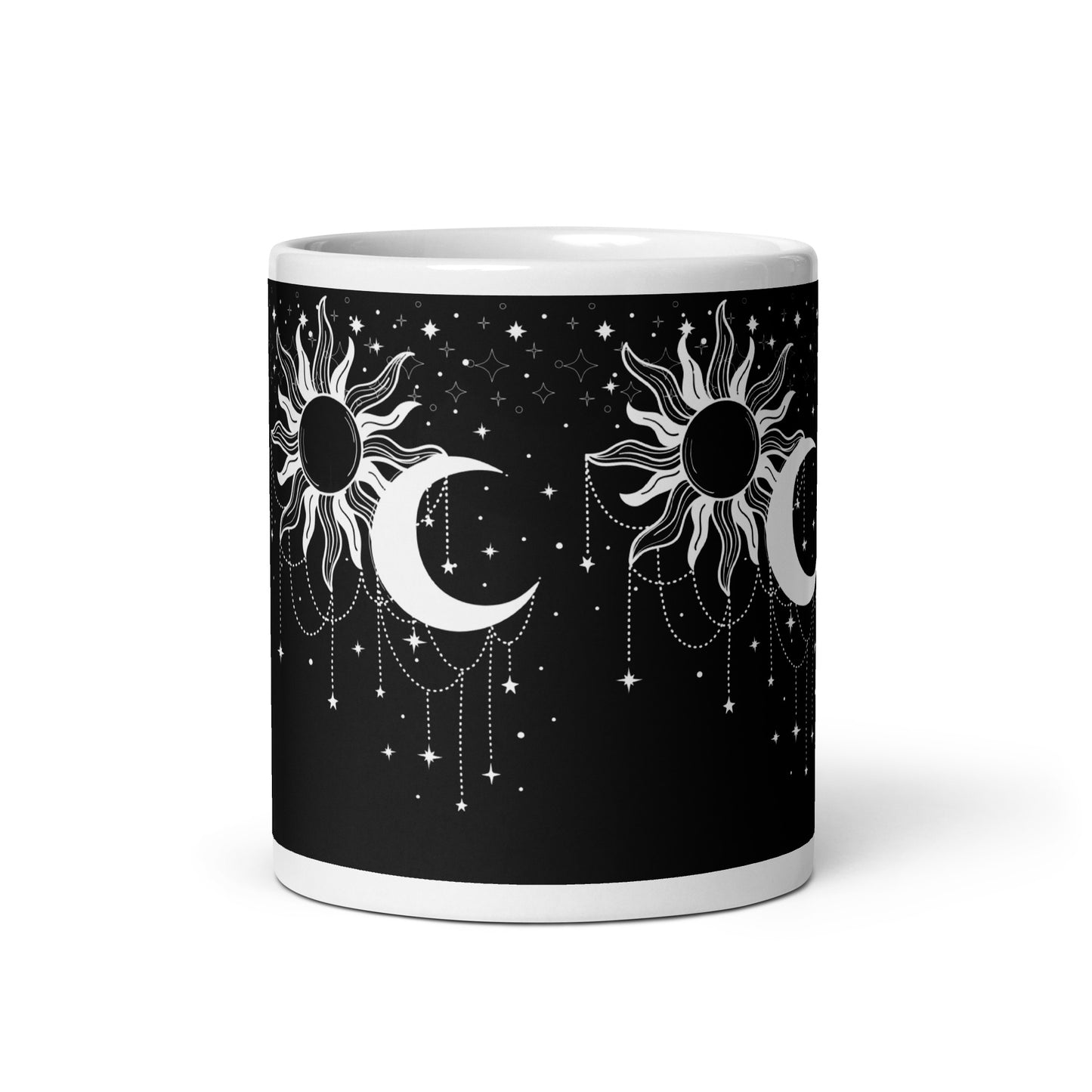 White Black Sun Moon White Glossy Mug