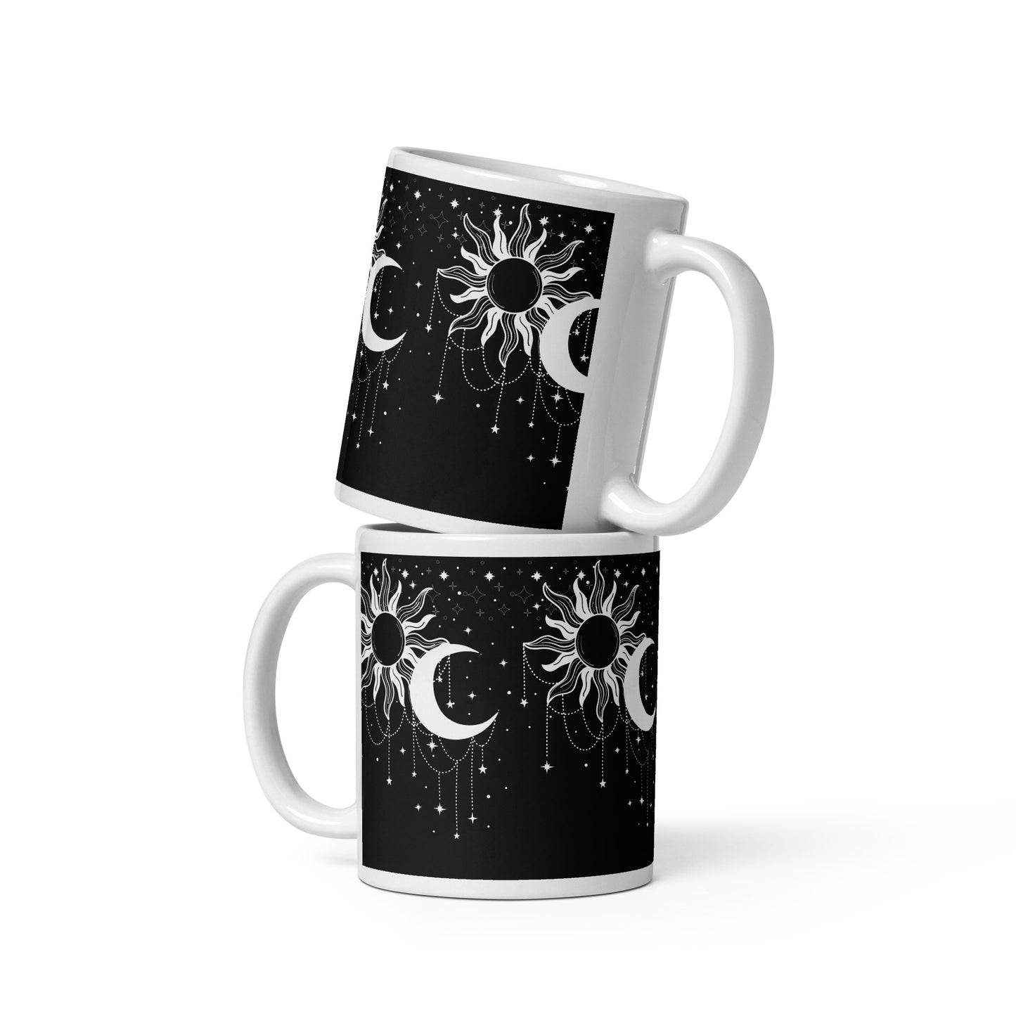 White Black Sun Moon White Glossy Mug