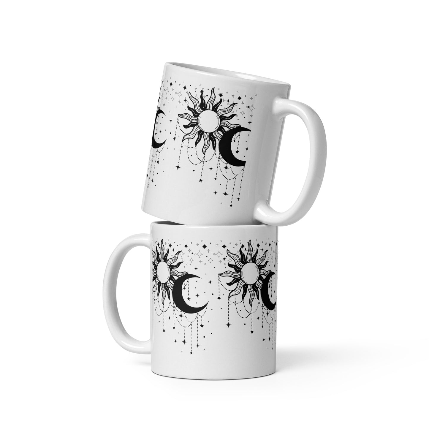 Black White Sun Moon White Glossy Mug