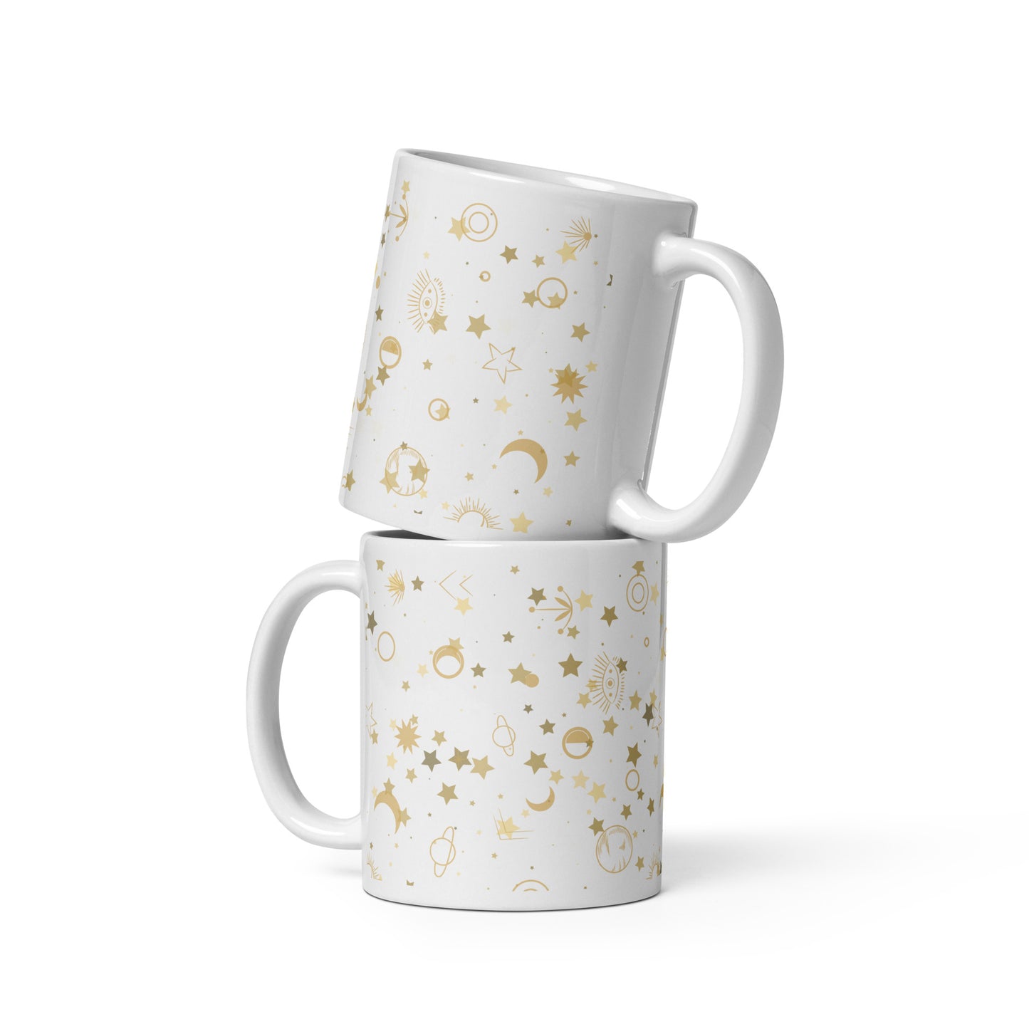 Golden Star Galaxy White Glossy Mug