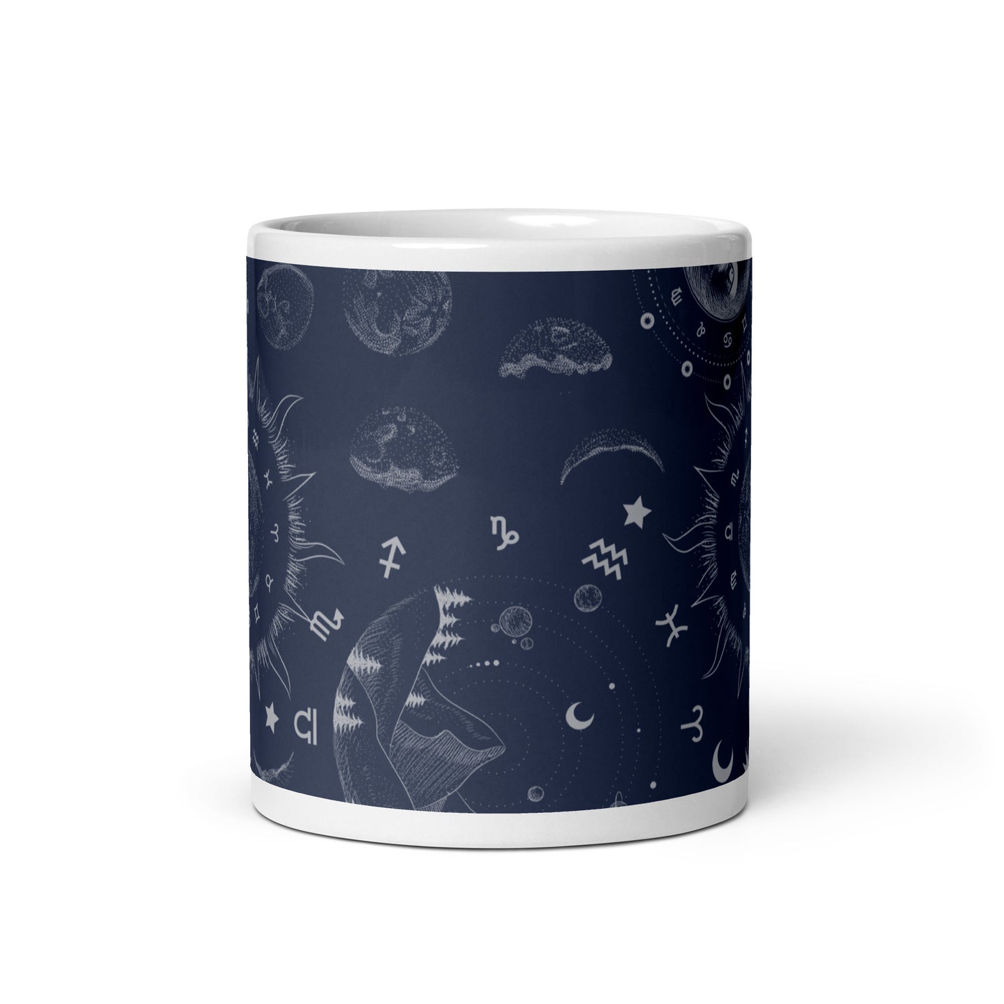 Navy Blue Moon Zodiac White Glossy Mug