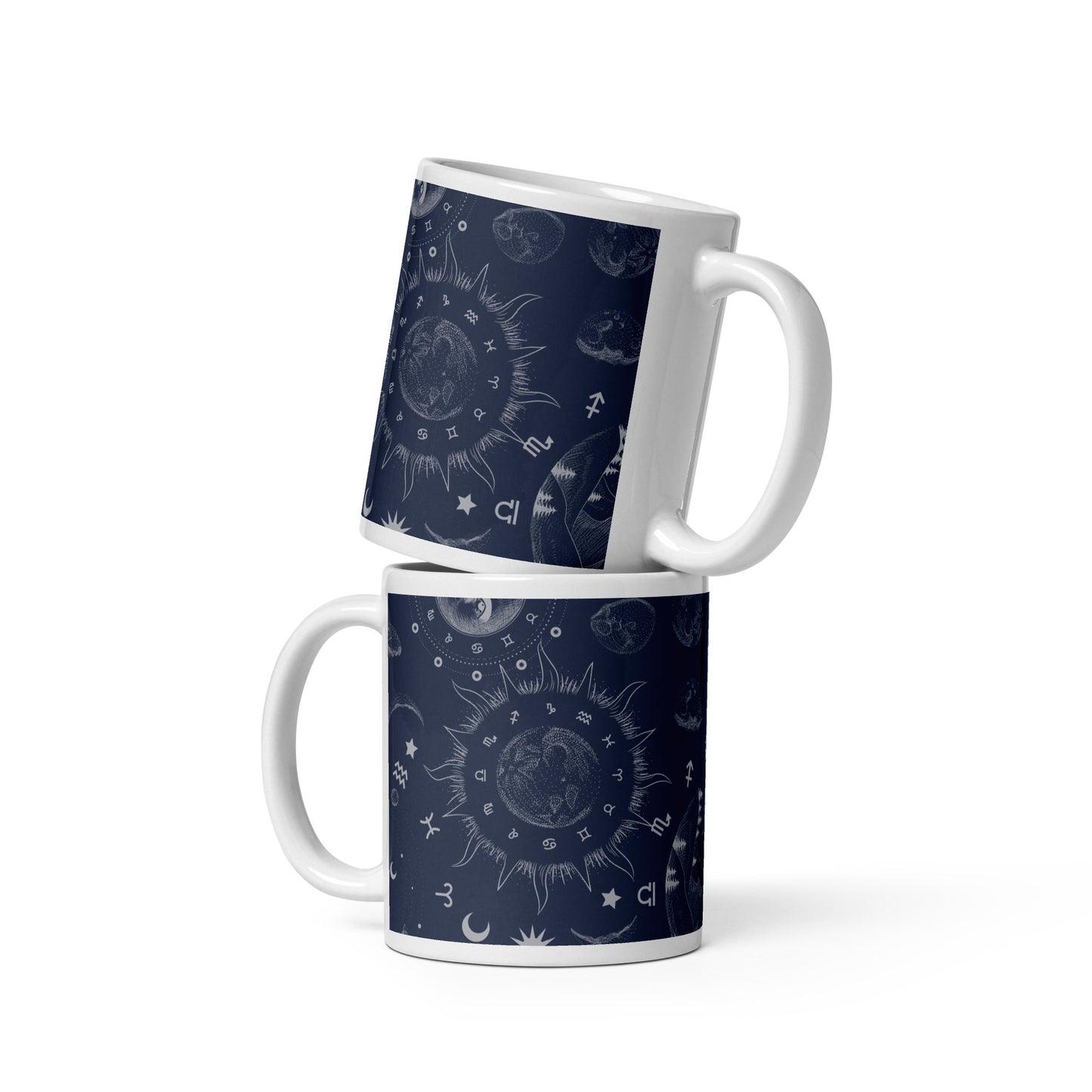 Navy Blue Moon Zodiac White Glossy Mug