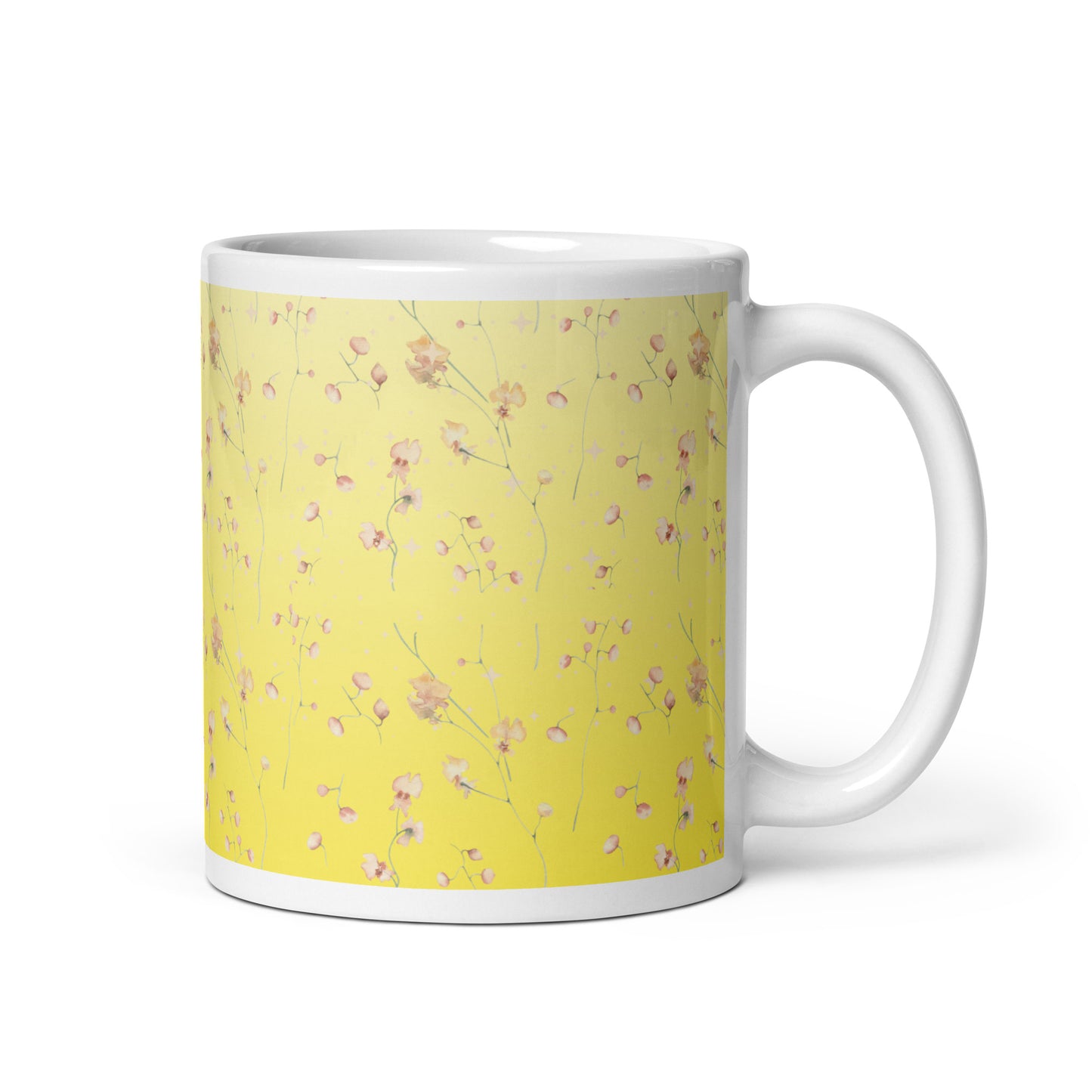 Yellow Botanical Flower Star White Glossy Mug