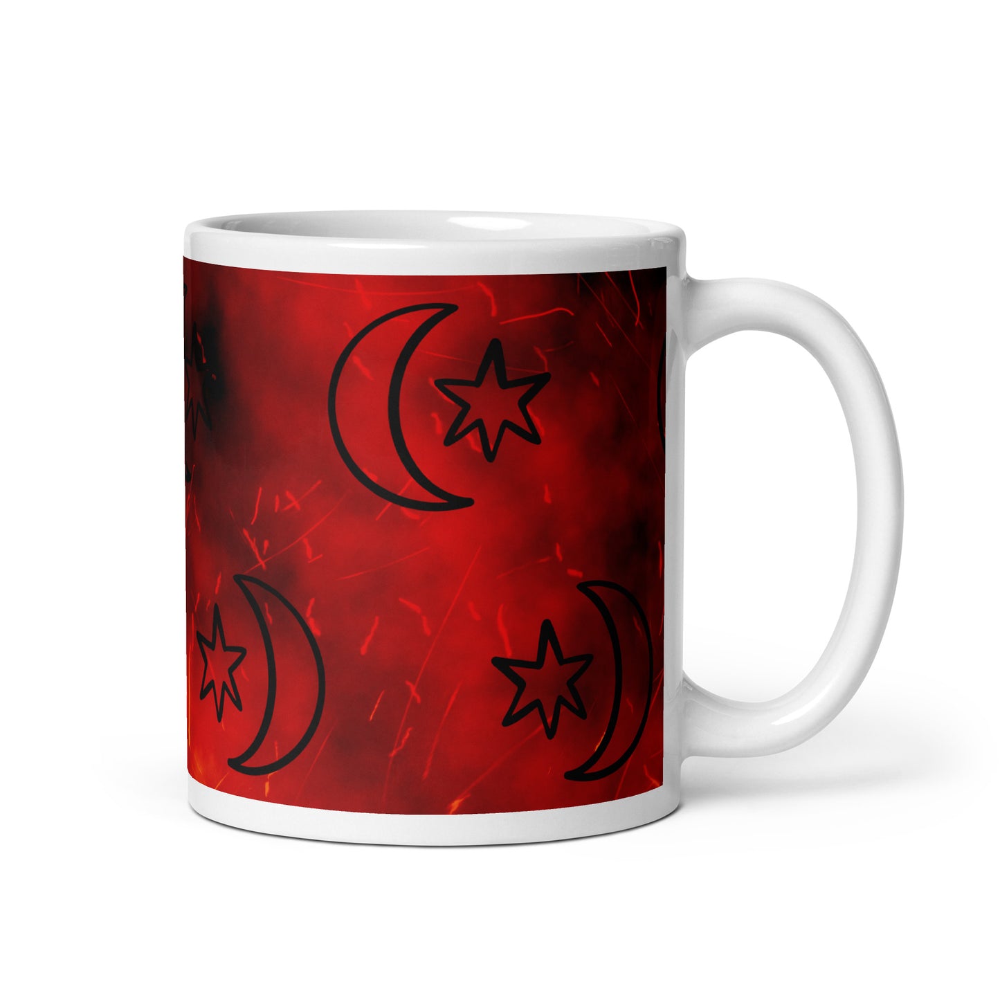 Red Moon Star White Glossy Mug