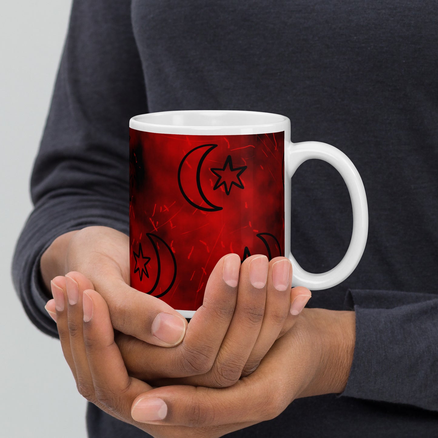 Red Moon Star White Glossy Mug