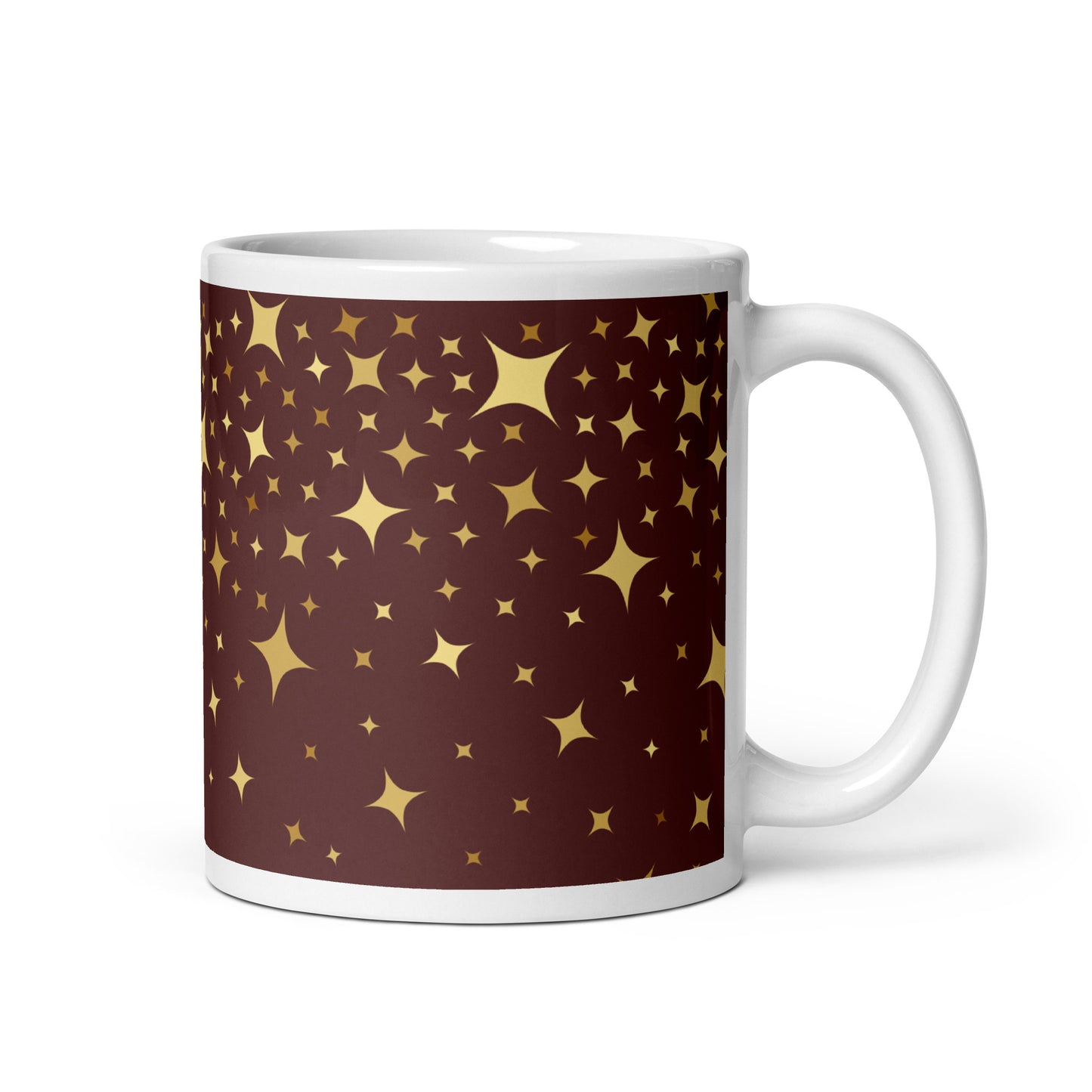 Burgundy Gold Star White Glossy Mug