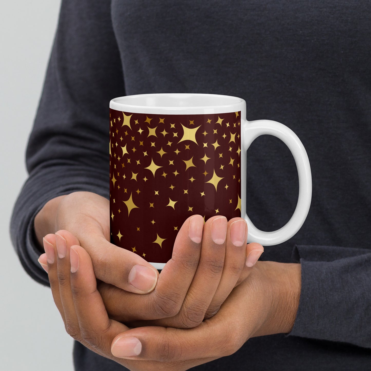 Burgundy Gold Star White Glossy Mug