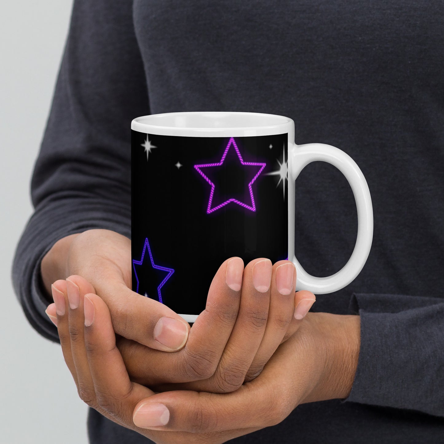 Neon Star White Glossy Mug