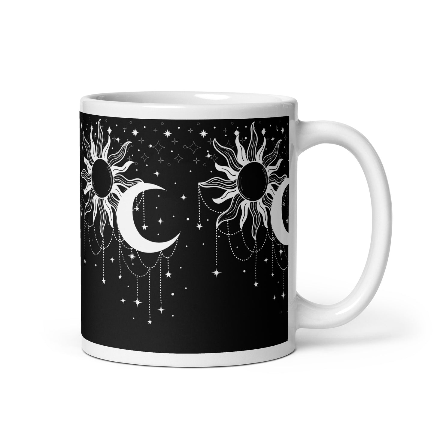 White Black Sun Moon White Glossy Mug