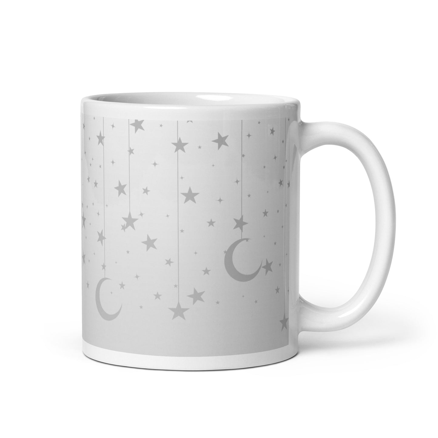 Silver Grey Moon Star White Glossy Mug