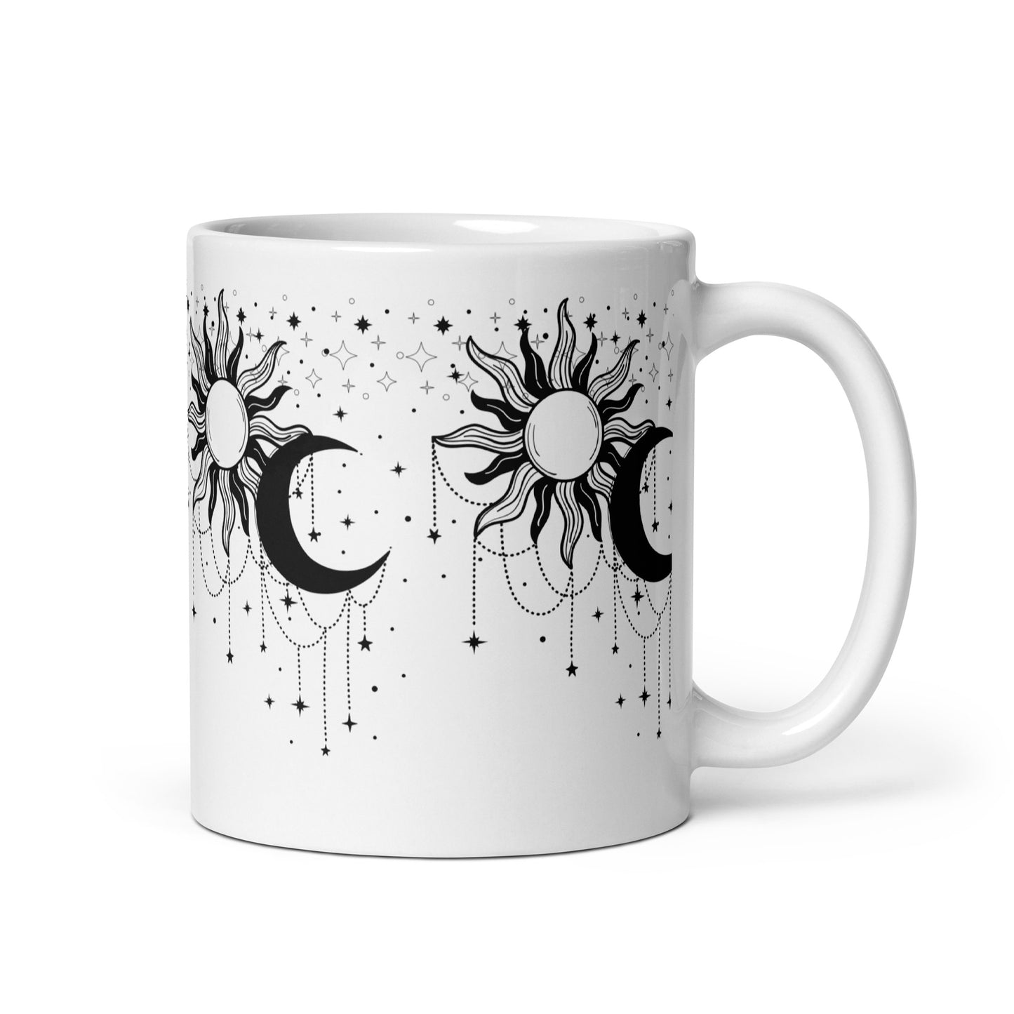 Black White Sun Moon White Glossy Mug