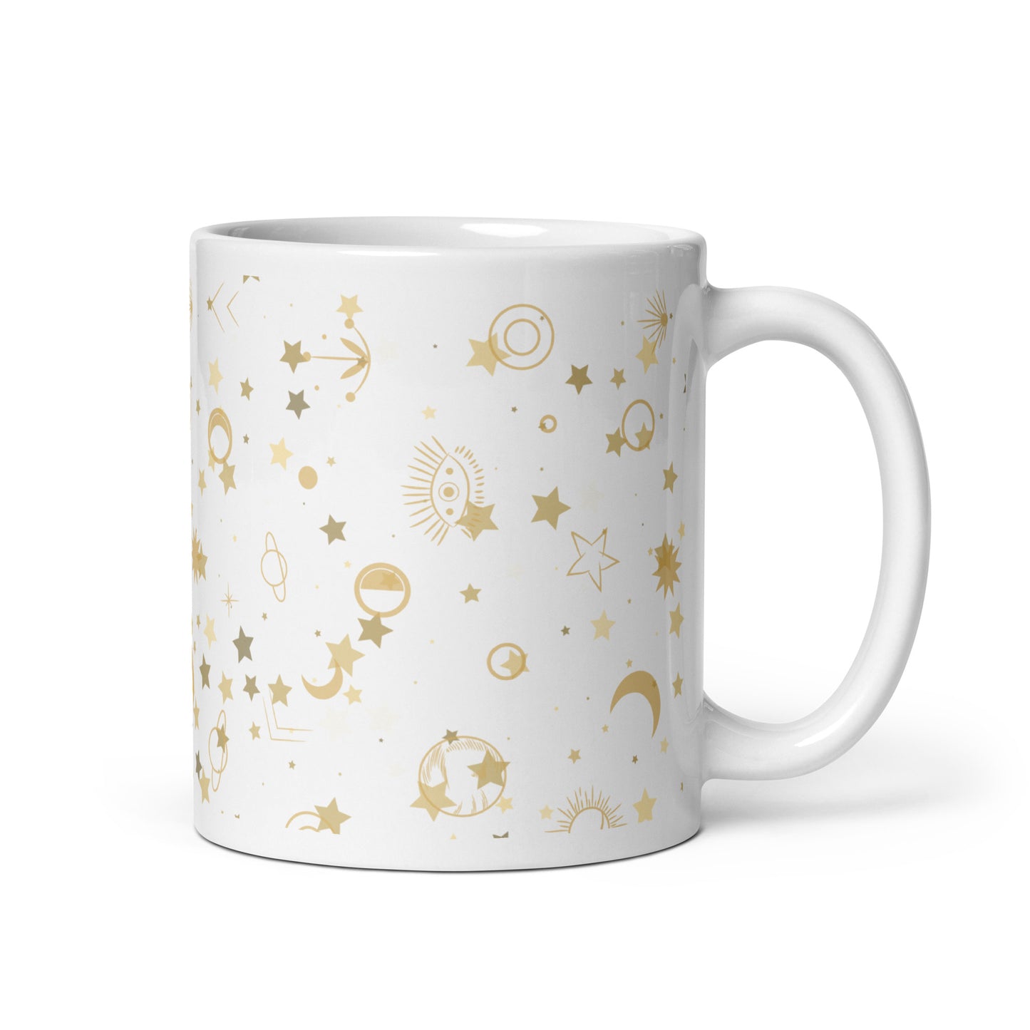 Golden Star Galaxy White Glossy Mug