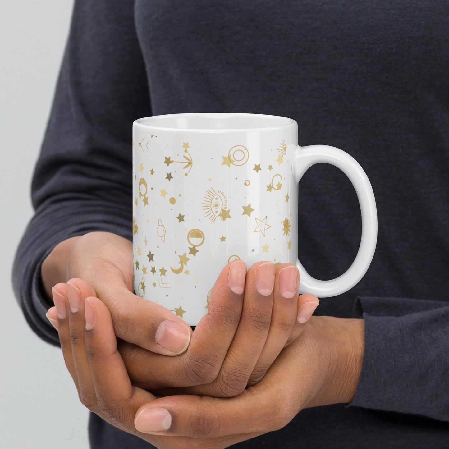 Golden Star Galaxy White Glossy Mug