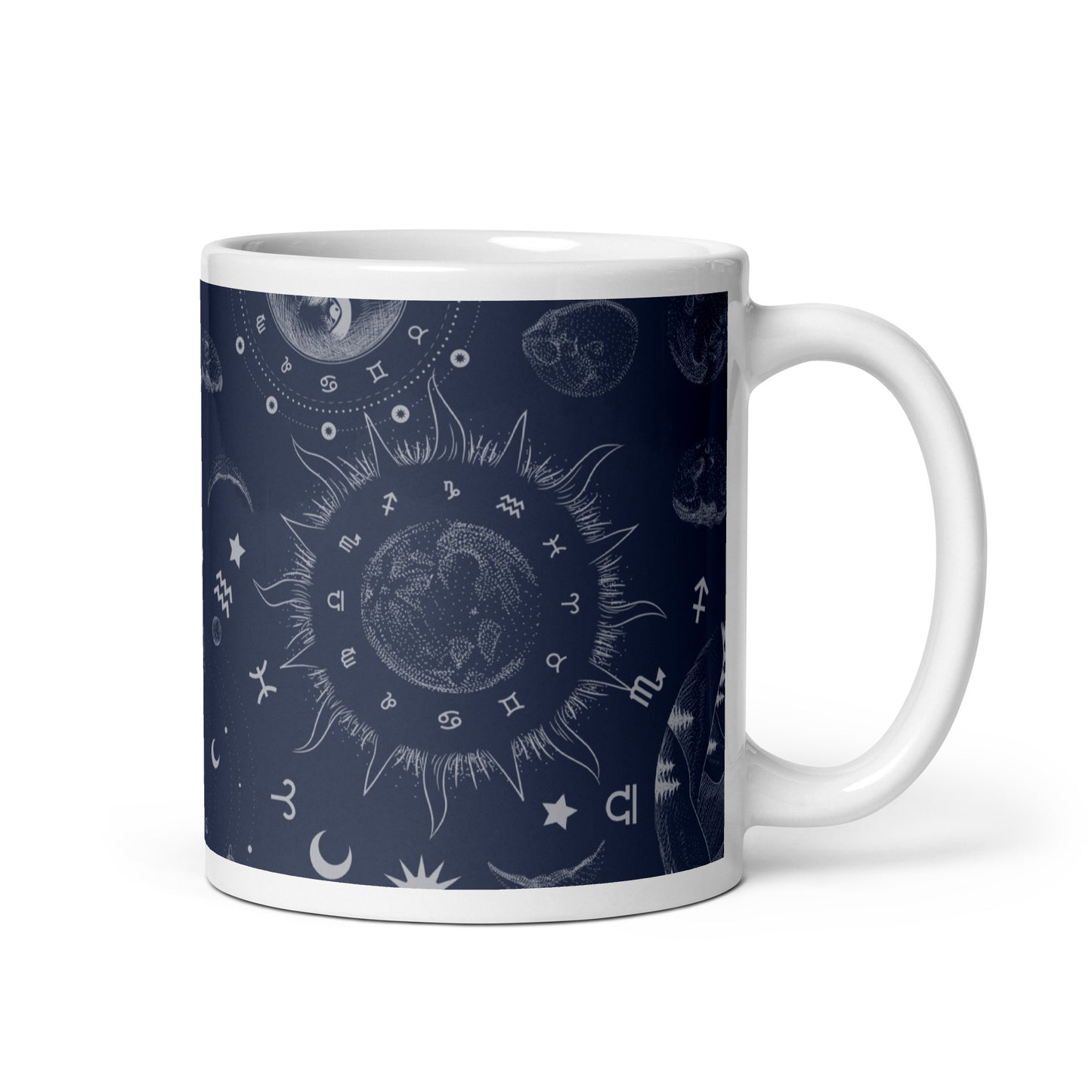 Navy Blue Moon Zodiac White Glossy Mug