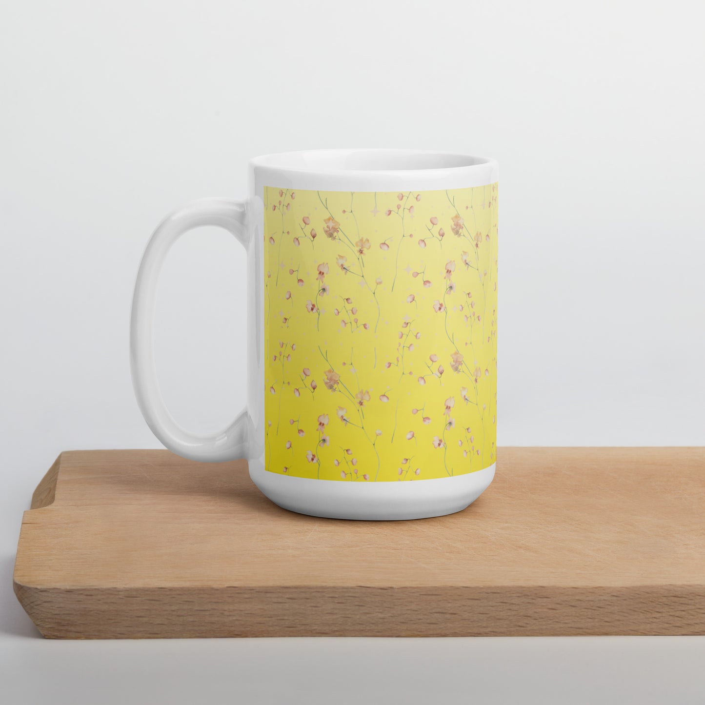 Yellow Botanical Flower Star White Glossy Mug