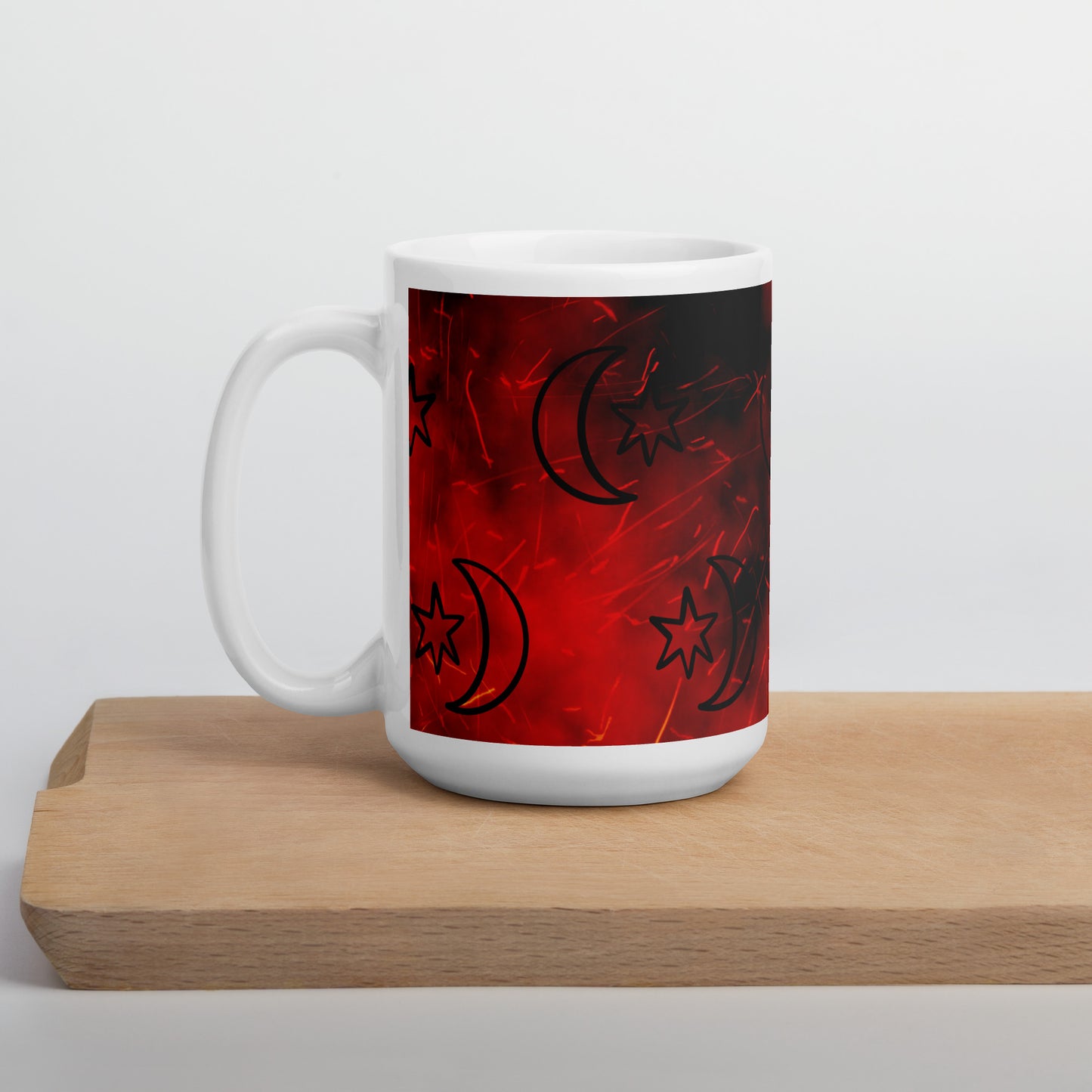 Red Moon Star White Glossy Mug