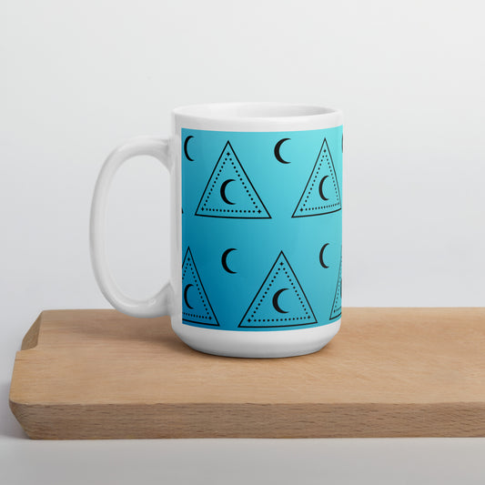 Blue Moon Triangle White Glossy Mug