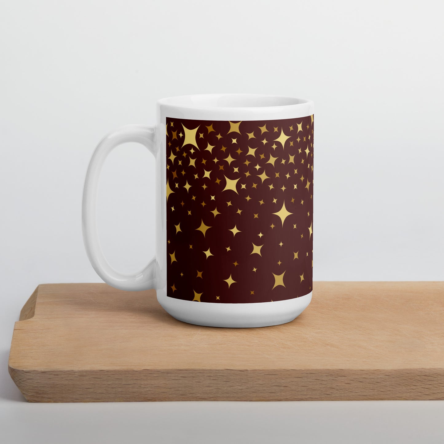 Burgundy Gold Star White Glossy Mug