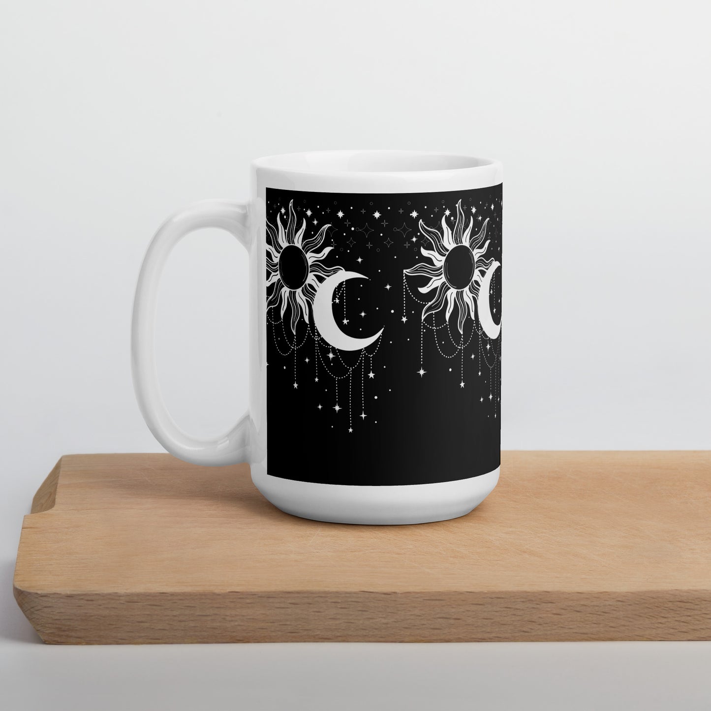 White Black Sun Moon White Glossy Mug