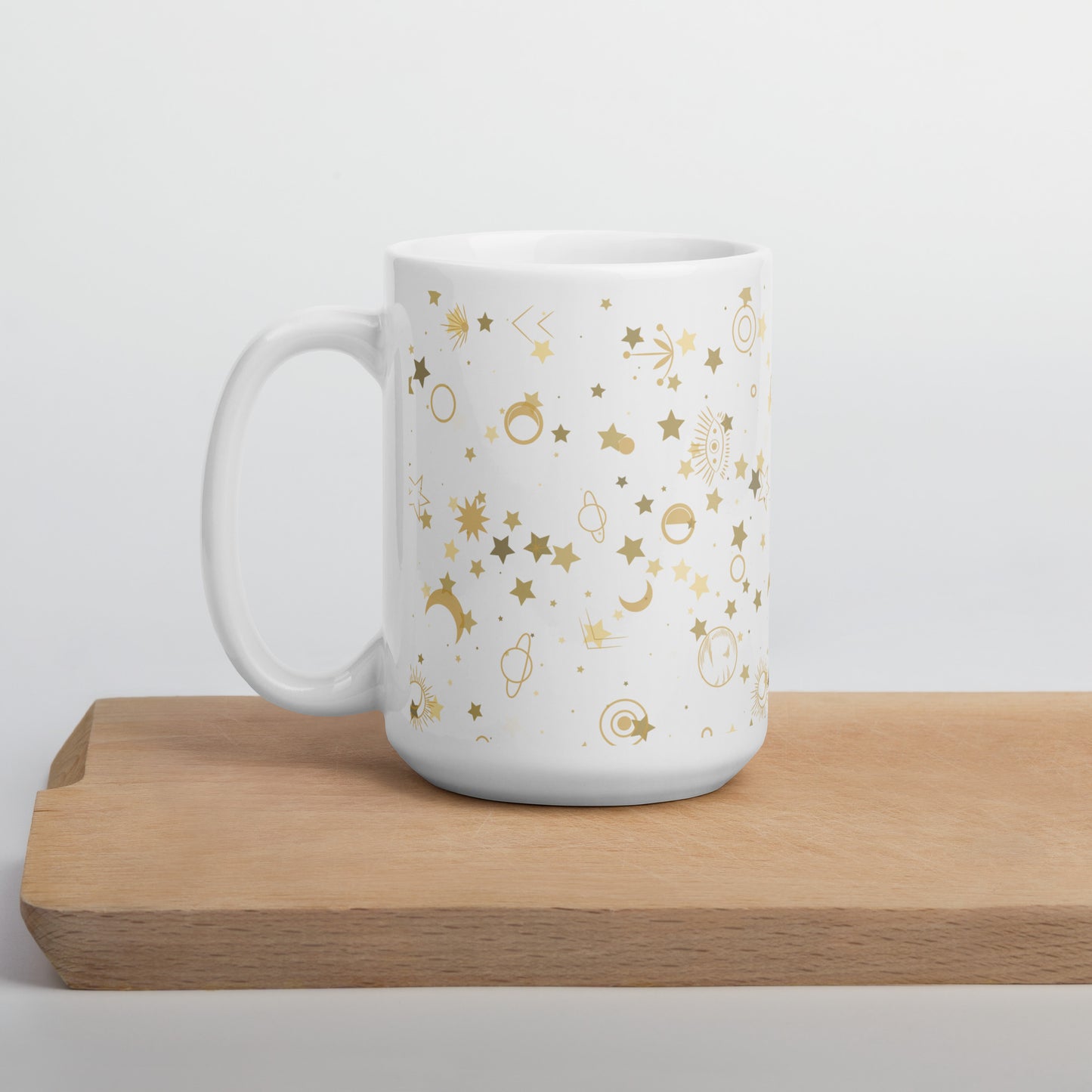 Golden Star Galaxy White Glossy Mug