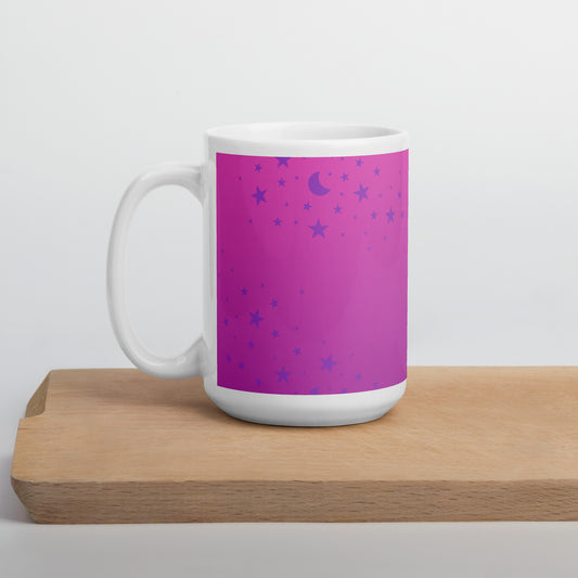 Purple Pink Gradient Star White Glossy Mug